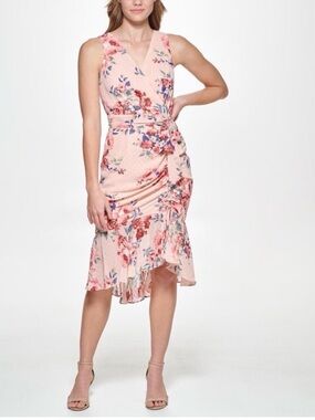 Eliza J Blush Pink Floral High-Low Wrap Dress